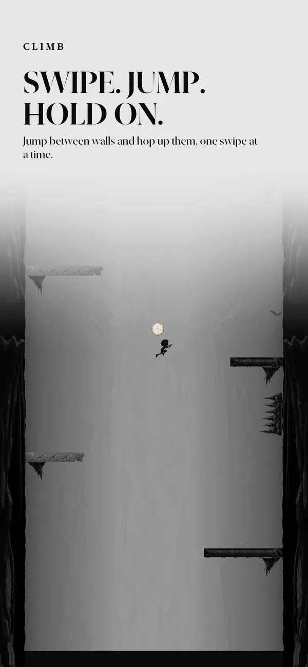 Cuesta gameplay in The Deep: the child leaping across the shaft beside a coin